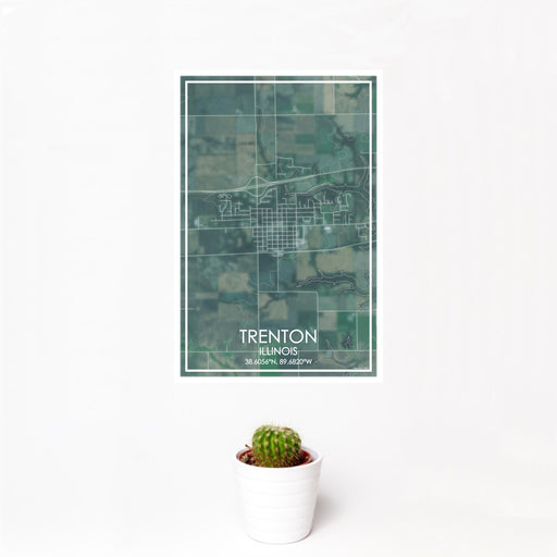 12x18 Trenton Illinois Map Print Portrait Orientation in Afternoon Style With Small Cactus Plant in White Planter