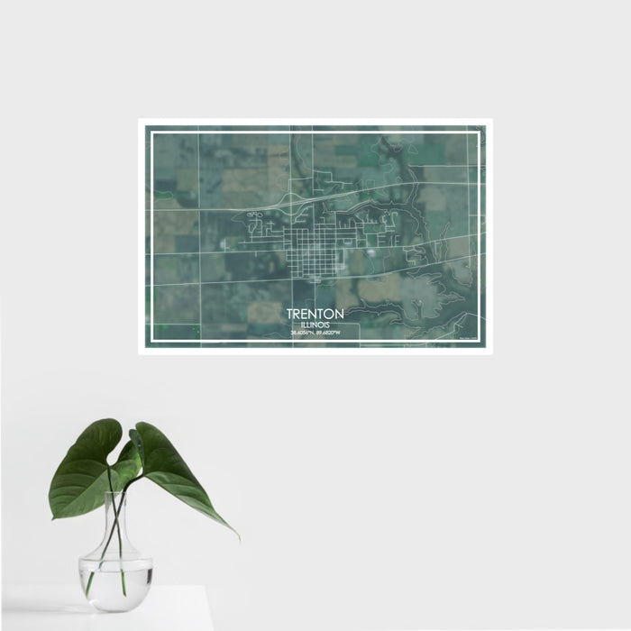 16x24 Trenton Illinois Map Print Landscape Orientation in Afternoon Style With Tropical Plant Leaves in Water