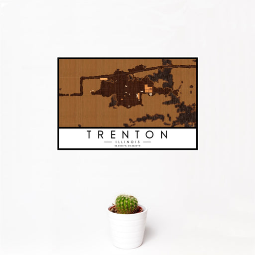 12x18 Trenton Illinois Map Print Landscape Orientation in Ember Style With Small Cactus Plant in White Planter