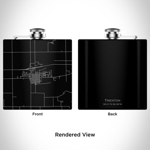 Rendered View of Trenton Illinois Map Engraving on 6oz Stainless Steel Flask in Black