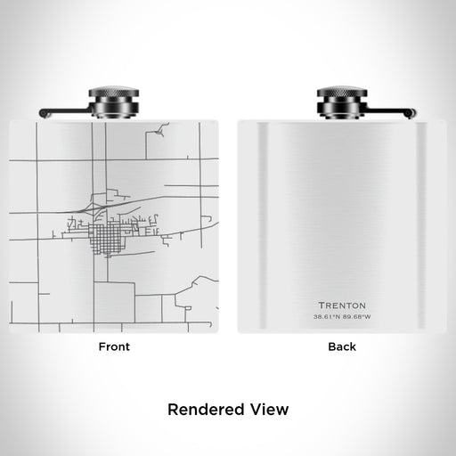 Rendered View of Trenton Illinois Map Engraving on 6oz Stainless Steel Flask in White