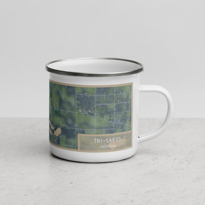 Right View Custom Tri-Lakes Indiana Map Enamel Mug in Afternoon