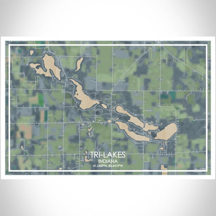 Tri-Lakes Indiana Map Print Landscape Orientation in Afternoon Style With Shaded Background