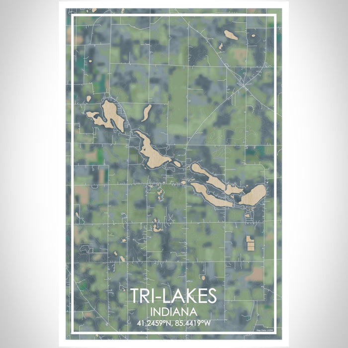 Tri-Lakes Indiana Map Print Portrait Orientation in Afternoon Style With Shaded Background