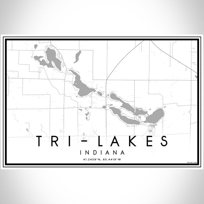 Tri-Lakes Indiana Map Print Landscape Orientation in Classic Style With Shaded Background