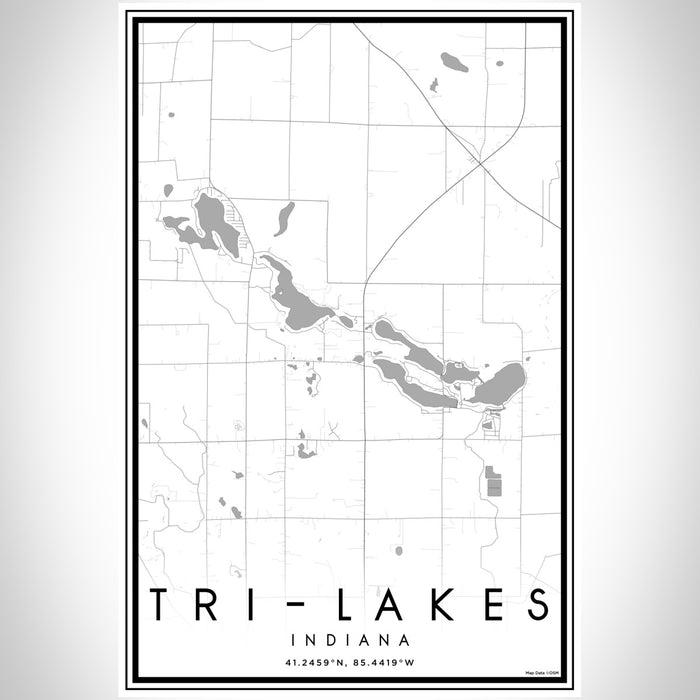 Tri-Lakes Indiana Map Print Portrait Orientation in Classic Style With Shaded Background
