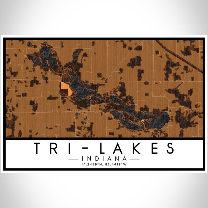 Tri-Lakes Indiana Map Print Landscape Orientation in Ember Style With Shaded Background