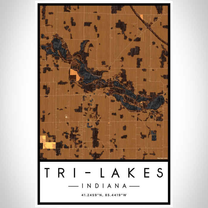 Tri-Lakes Indiana Map Print Portrait Orientation in Ember Style With Shaded Background