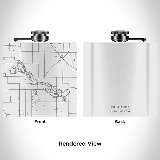 Rendered View of Tri-Lakes Indiana Map Engraving on 6oz Stainless Steel Flask in White