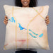 Person holding 22x22 Custom Tri-Lakes Indiana Map Throw Pillow in Watercolor