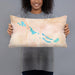 Person holding 20x12 Custom Tri-Lakes Indiana Map Throw Pillow in Watercolor