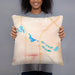 Person holding 18x18 Custom Tri-Lakes Indiana Map Throw Pillow in Watercolor