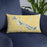 Custom Tri-Lakes Indiana Map Throw Pillow in Woodblock on Blue Colored Chair