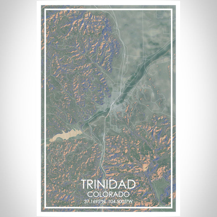 Trinidad Colorado Map Print Portrait Orientation in Afternoon Style With Shaded Background