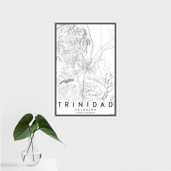 16x24 Trinidad Colorado Map Print Portrait Orientation in Classic Style With Tropical Plant Leaves in Water