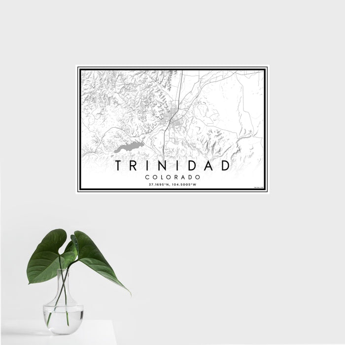 16x24 Trinidad Colorado Map Print Landscape Orientation in Classic Style With Tropical Plant Leaves in Water
