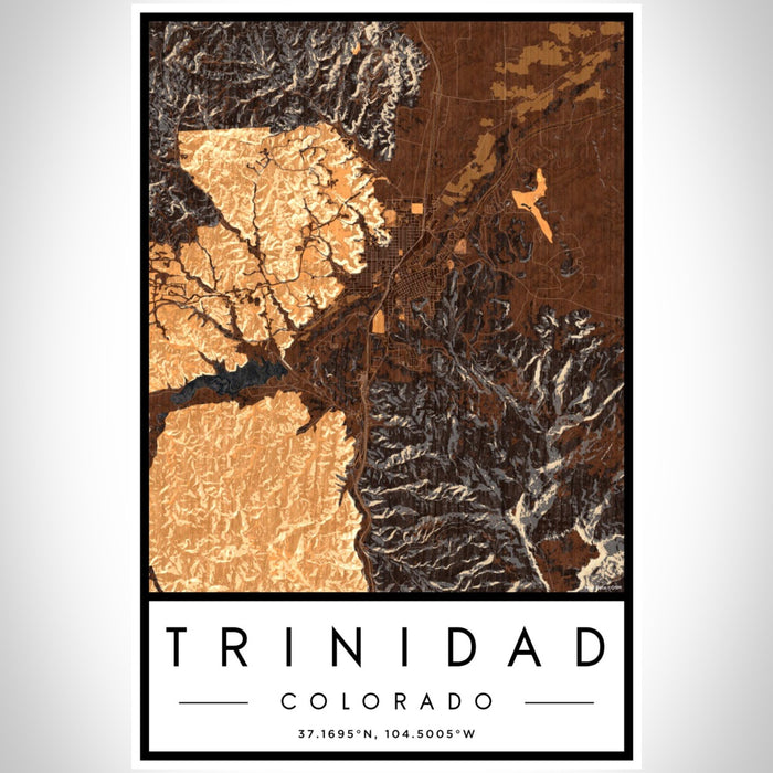 Trinidad Colorado Map Print Portrait Orientation in Ember Style With Shaded Background