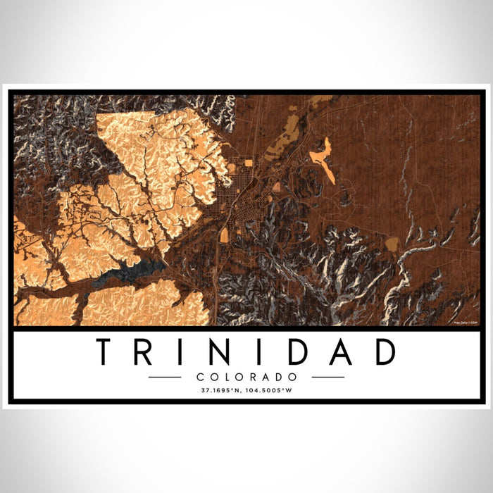 Trinidad Colorado Map Print Landscape Orientation in Ember Style With Shaded Background