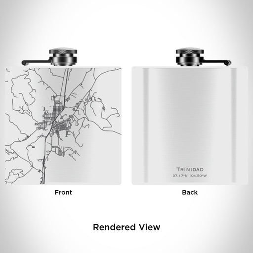 Rendered View of Trinidad Colorado Map Engraving on 6oz Stainless Steel Flask in White