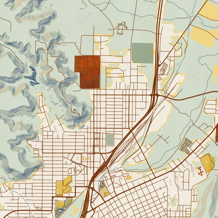 Trinidad Colorado Map Print in Woodblock Style Zoomed In Close Up Showing Details