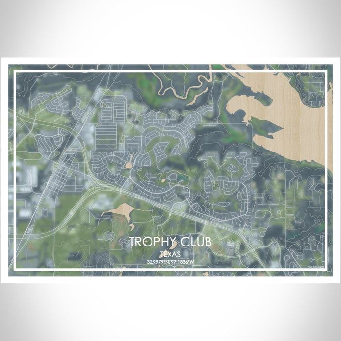 Trophy Club Texas Map Print Landscape Orientation in Afternoon Style With Shaded Background