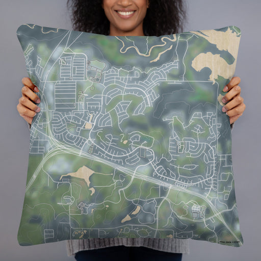 Person holding 22x22 Custom Trophy Club Texas Map Throw Pillow in Afternoon