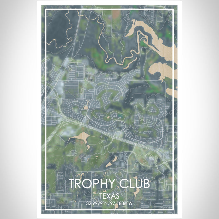 Trophy Club Texas Map Print Portrait Orientation in Afternoon Style With Shaded Background