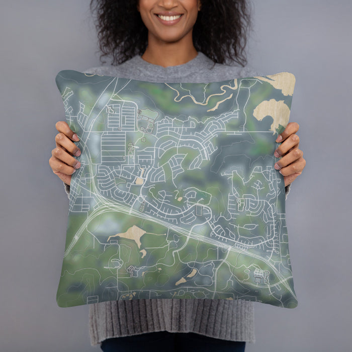 Person holding 18x18 Custom Trophy Club Texas Map Throw Pillow in Afternoon