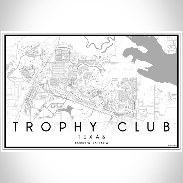 Trophy Club Texas Map Print Landscape Orientation in Classic Style With Shaded Background