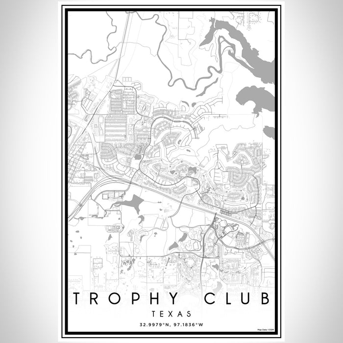 Trophy Club Texas Map Print Portrait Orientation in Classic Style With Shaded Background