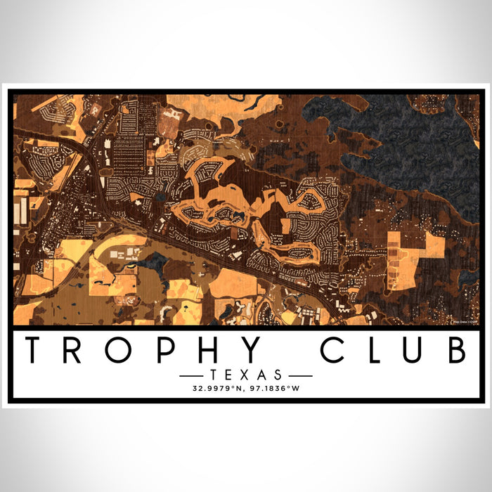 Trophy Club Texas Map Print Landscape Orientation in Ember Style With Shaded Background