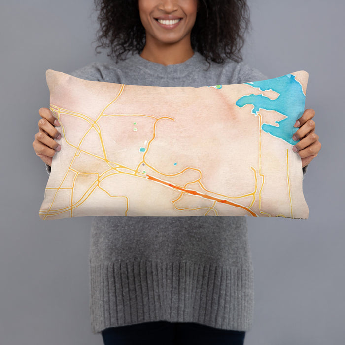 Person holding 20x12 Custom Trophy Club Texas Map Throw Pillow in Watercolor