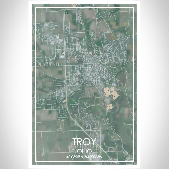 Troy Ohio Map Print Portrait Orientation in Afternoon Style With Shaded Background