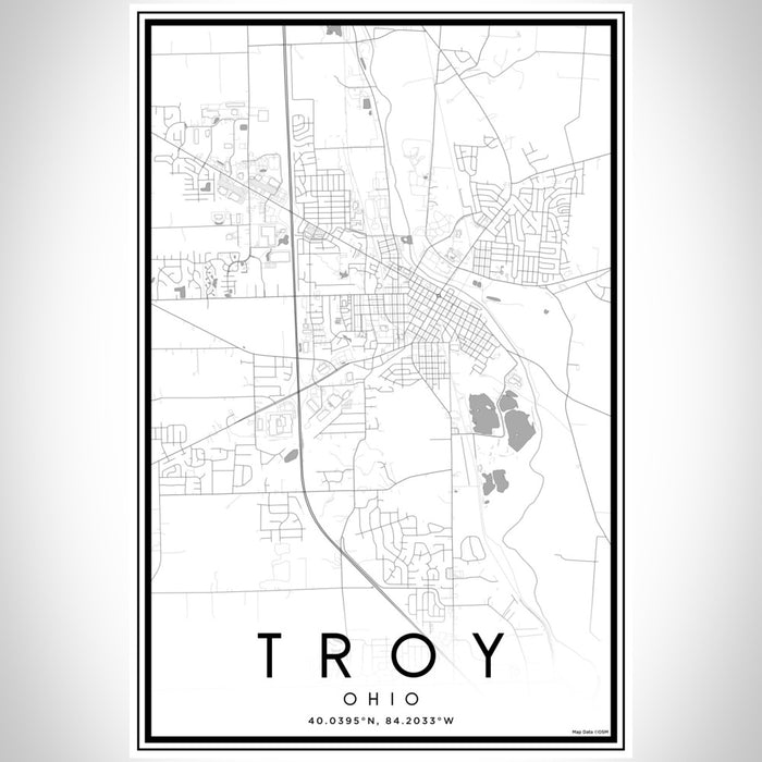 Troy Ohio Map Print Portrait Orientation in Classic Style With Shaded Background