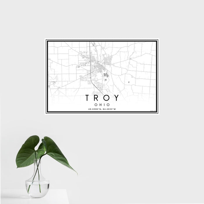 16x24 Troy Ohio Map Print Landscape Orientation in Classic Style With Tropical Plant Leaves in Water