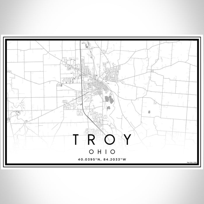 Troy Ohio Map Print Landscape Orientation in Classic Style With Shaded Background