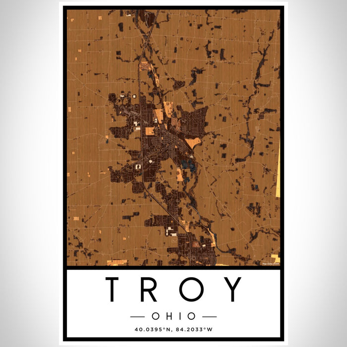 Troy Ohio Map Print Portrait Orientation in Ember Style With Shaded Background