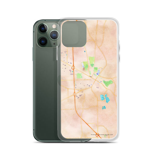 Custom Troy Ohio Map Phone Case in Watercolor on Table with Laptop and Plant