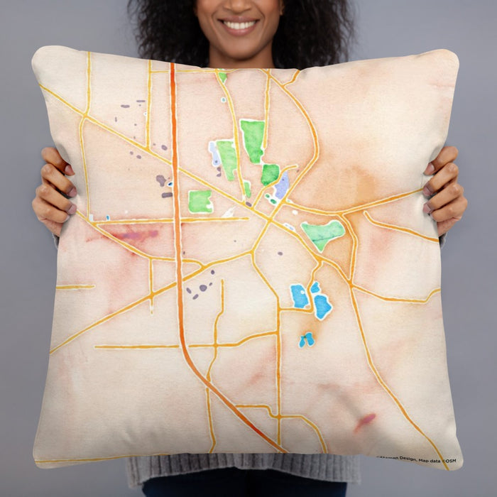 Person holding 22x22 Custom Troy Ohio Map Throw Pillow in Watercolor