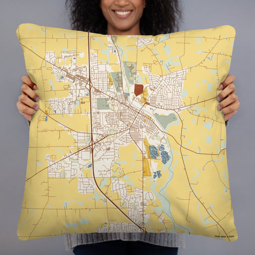 Person holding 22x22 Custom Troy Ohio Map Throw Pillow in Woodblock