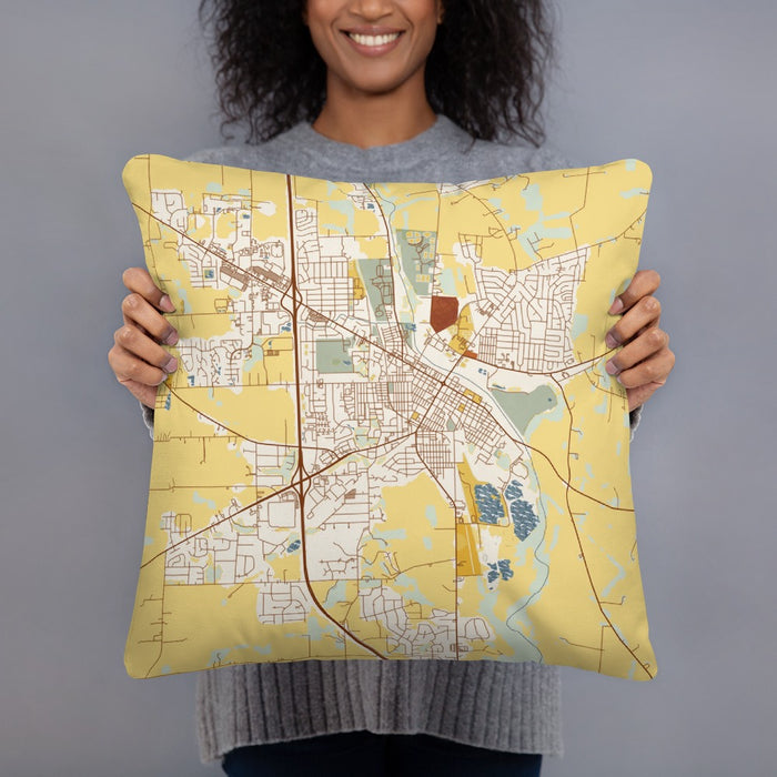 Person holding 18x18 Custom Troy Ohio Map Throw Pillow in Woodblock