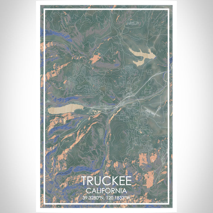 Truckee California Map Print Portrait Orientation in Afternoon Style With Shaded Background