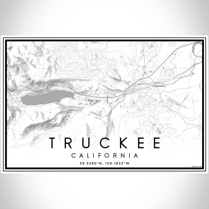Truckee California Map Print Landscape Orientation in Classic Style With Shaded Background