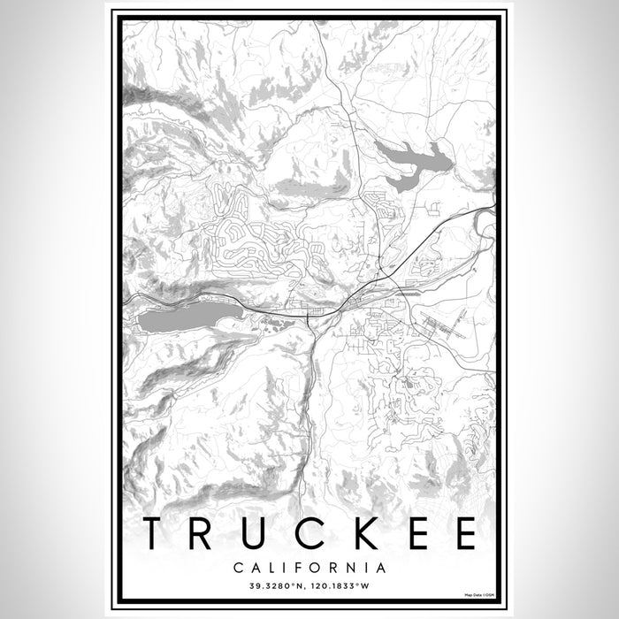 Truckee California Map Print Portrait Orientation in Classic Style With Shaded Background