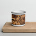 Front View Custom Truckee California Map Enamel Mug in Ember on Cutting Board