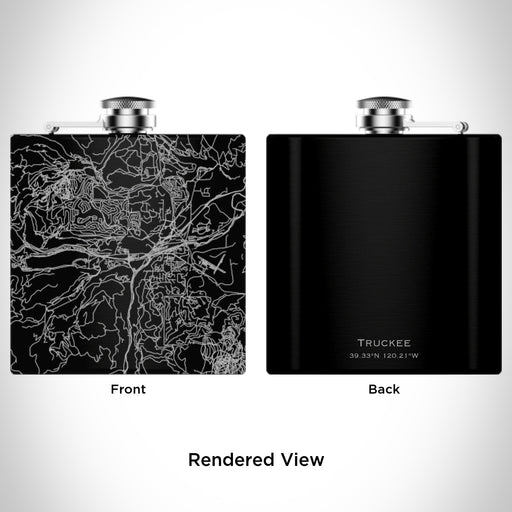 Rendered View of Truckee California Map Engraving on 6oz Stainless Steel Flask in Black