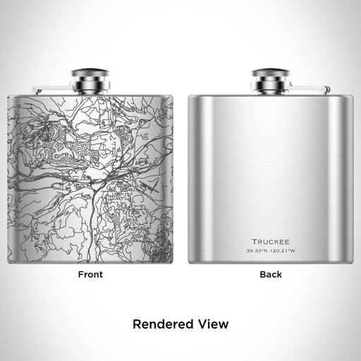 Rendered View of Truckee California Map Engraving on 6oz Stainless Steel Flask