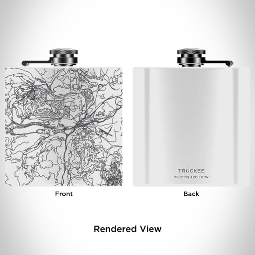 Rendered View of Truckee California Map Engraving on 6oz Stainless Steel Flask in White