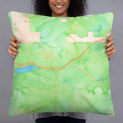 Person holding 22x22 Custom Truckee California Map Throw Pillow in Watercolor