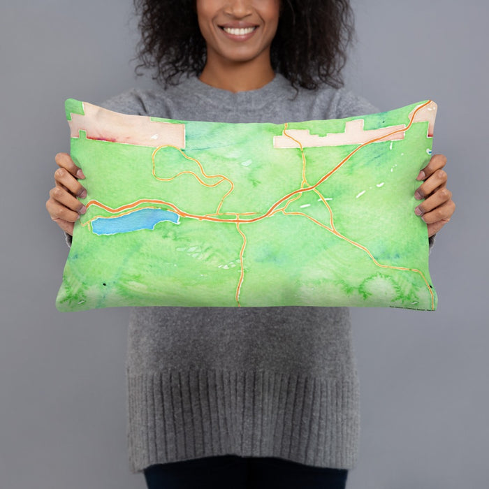 Person holding 20x12 Custom Truckee California Map Throw Pillow in Watercolor